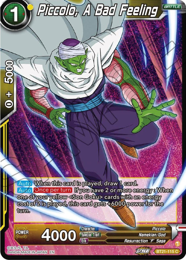 Piccolo, A Bad Feeling (BT21-115) [Wild Resurgence] (ONLINE ORDER ONLY)