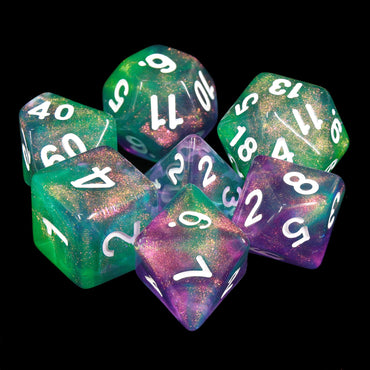 Potions Portion Green/Purple Glitter 7-Dice Set by HendgaDice (Online Only)