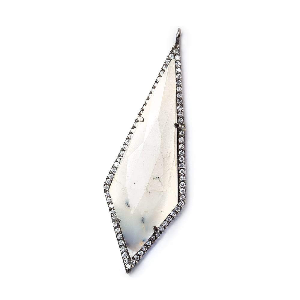 51x18mm Black Gold Bezel CZ & Dendritic Opal Modified Faceted Point Pendant 1 focal bead (ONLINE ORDER ONLY)