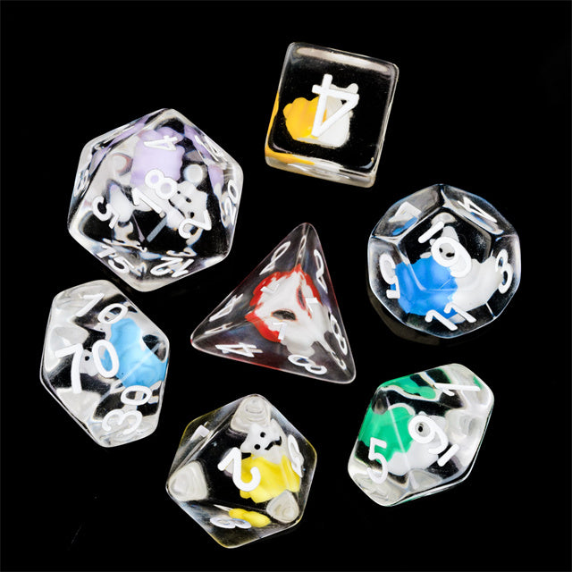 7-Color Snail Dice | Clear RPG 7-Dice Set w/ Colorful Snails Inside (Online Only)