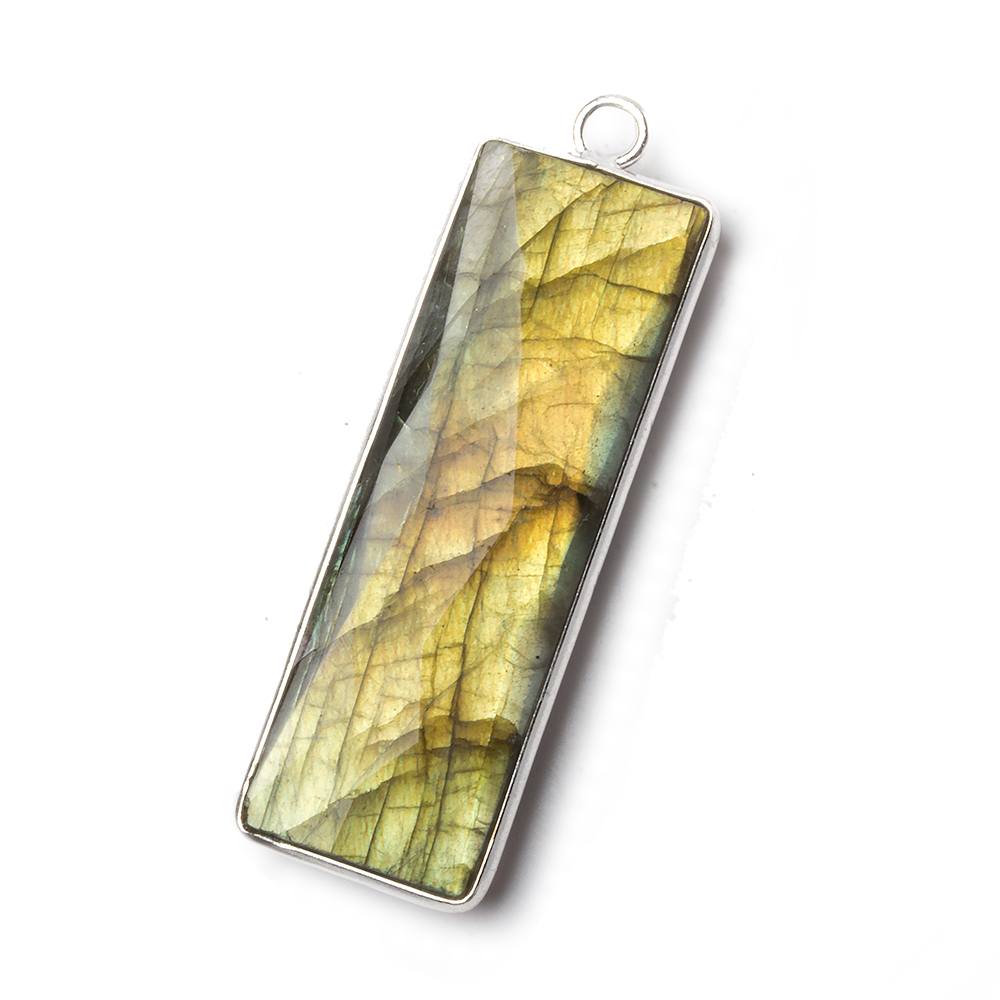 52.5x14.5mm .925 Silver Bezel Labradorite faceted rectangle bar pendant 1 piece (ONLINE ORDER ONLY)