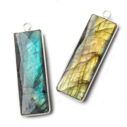 52.5x14.5mm .925 Silver Bezel Labradorite faceted rectangle bar pendant 1 piece (ONLINE ORDER ONLY)