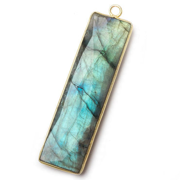 52.5x14.5mm Vermeil Bezel Labradorite faceted rectangle bar pendant 1 piece (ONLINE ORDER ONLY)