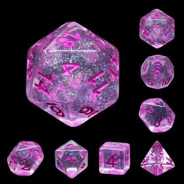 Pink World Glitter Pink with Pink Numbering 7-Dice Set RPG (Online Only)