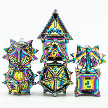 Rainbow Pinwheel Strengthened Metal 7-Dice Set | Metal DND Dice (Online Only)