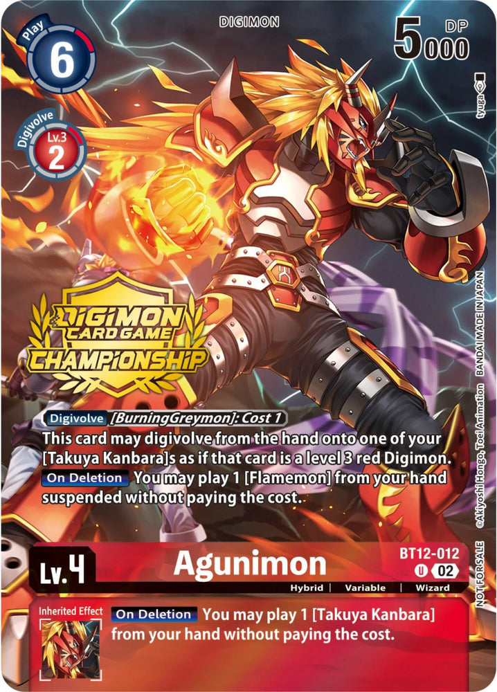 Agunimon [BT12-012] (Championship 2023 Tamers Pack) [Across Time Promos] (ONLINE ORDER ONLY)