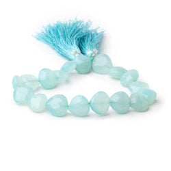 10-11mm Seafoam Blue Chalcedony straight drilled faceted heart 8 inch 18 Beads (ONLINE ORDER ONLY)