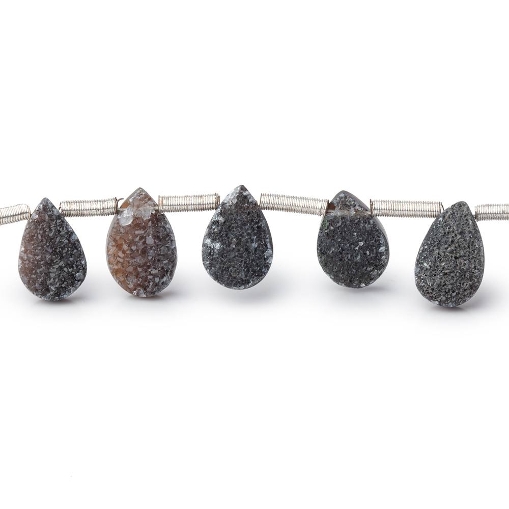 7-9mm Black Agate Drusy Pear Beads 7.25 inch 20 pieces (ONLINE ORDER ONLY)