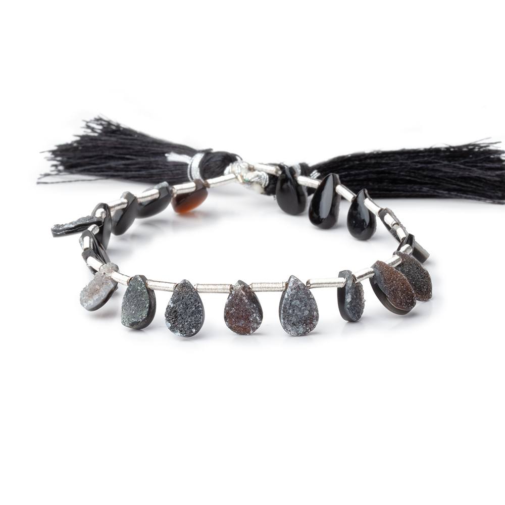 7-9mm Black Agate Drusy Pear Beads 7.25 inch 20 pieces (ONLINE ORDER ONLY)