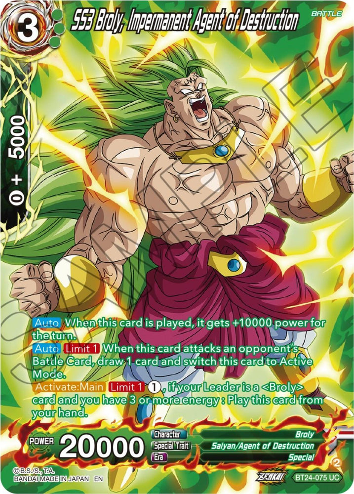 SS3 Broly, Impermanent Agent of Destruction (Collector Booster) (BT24-075) [Beyond Generations] (ONLINE ORDER ONLY)