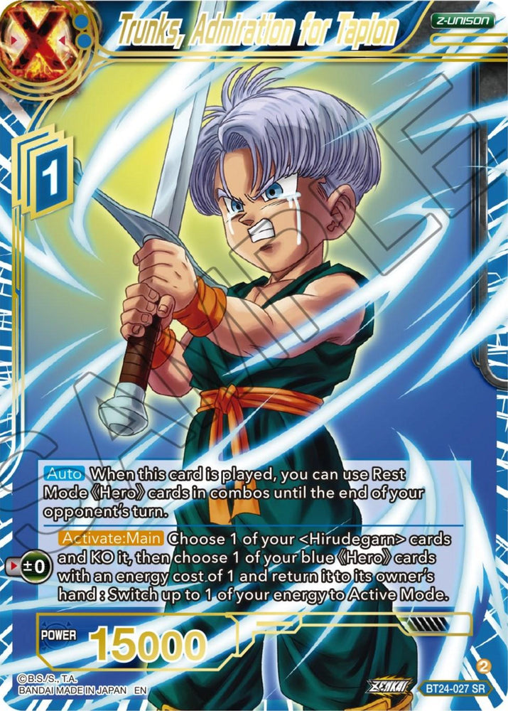 Trunks, Admiration of Tapion (BT24-027) [Beyond Generations] (ONLINE ORDER ONLY)