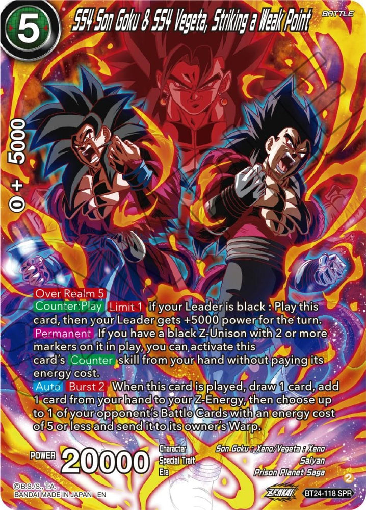 SS4 Son Goku & SS4 Vegeta, Striking a Weak Point (SPR) (BT24-118) [Beyond Generations] (ONLINE ORDER ONLY)