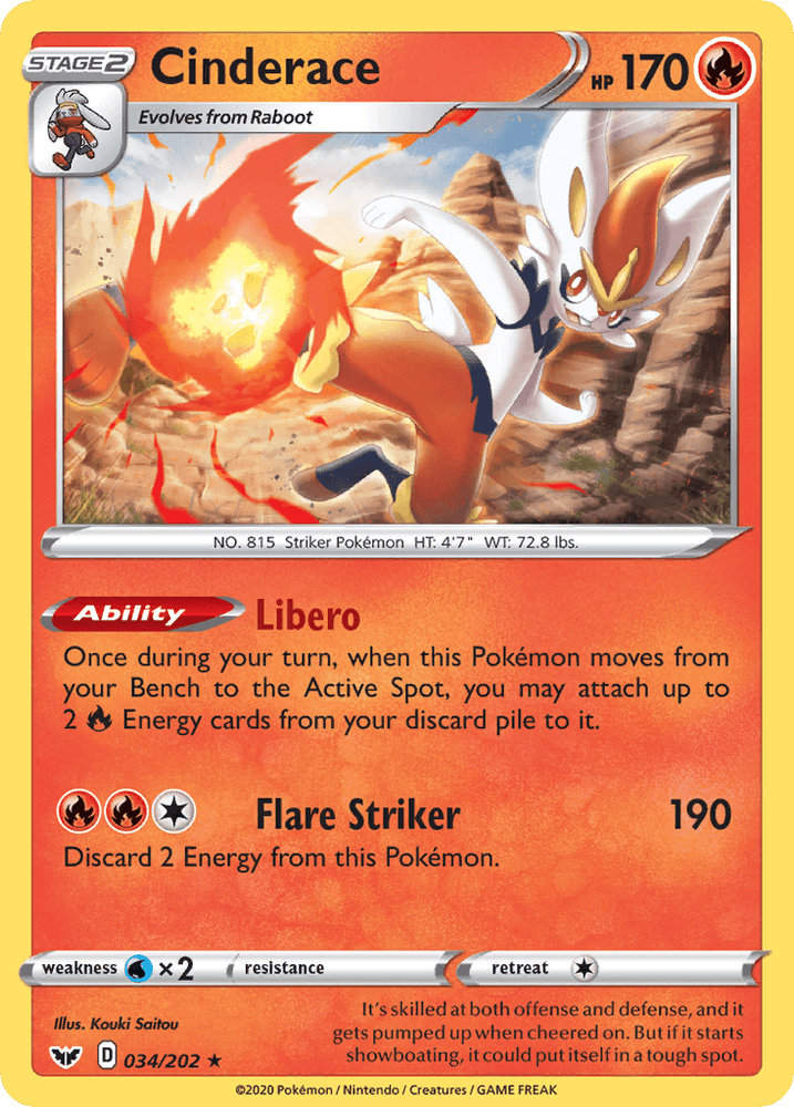 Cinderace (034/202) (Theme Deck Exclusive) [Sword & Shield: Base Set] (Online Only)
