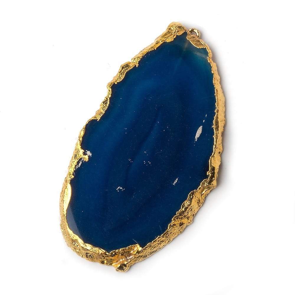 54x30mm Gold Leaf Aegean Blue Agate Slice Focal Bead Pendant 1 piece (ONLINE ORDER ONLY)