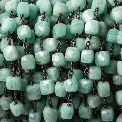 5.5-6.5mm Amazonite faceted cube Black Gold plated Chain by the foot 27 pcs (ONLINE ORDER ONLY)