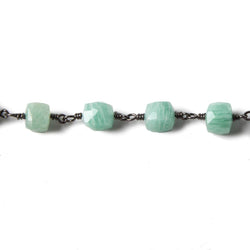 5.5-6.5mm Amazonite faceted cube Black Gold plated Chain by the foot 27 pcs (ONLINE ORDER ONLY)