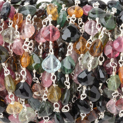 5.5-6.5mm Multi Color Tourmaline Faceted Hearts on Sterling Silver Chain (ONLINE ORDER ONLY)