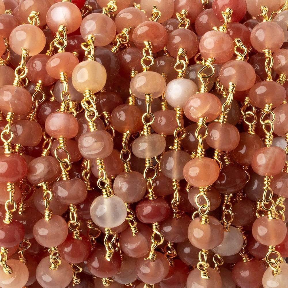 5.5-6mm Angel Skin Peach Moonstone plain rondelles Gold plated Chain by the foot 27 beads per (ONLINE ORDER ONLY)