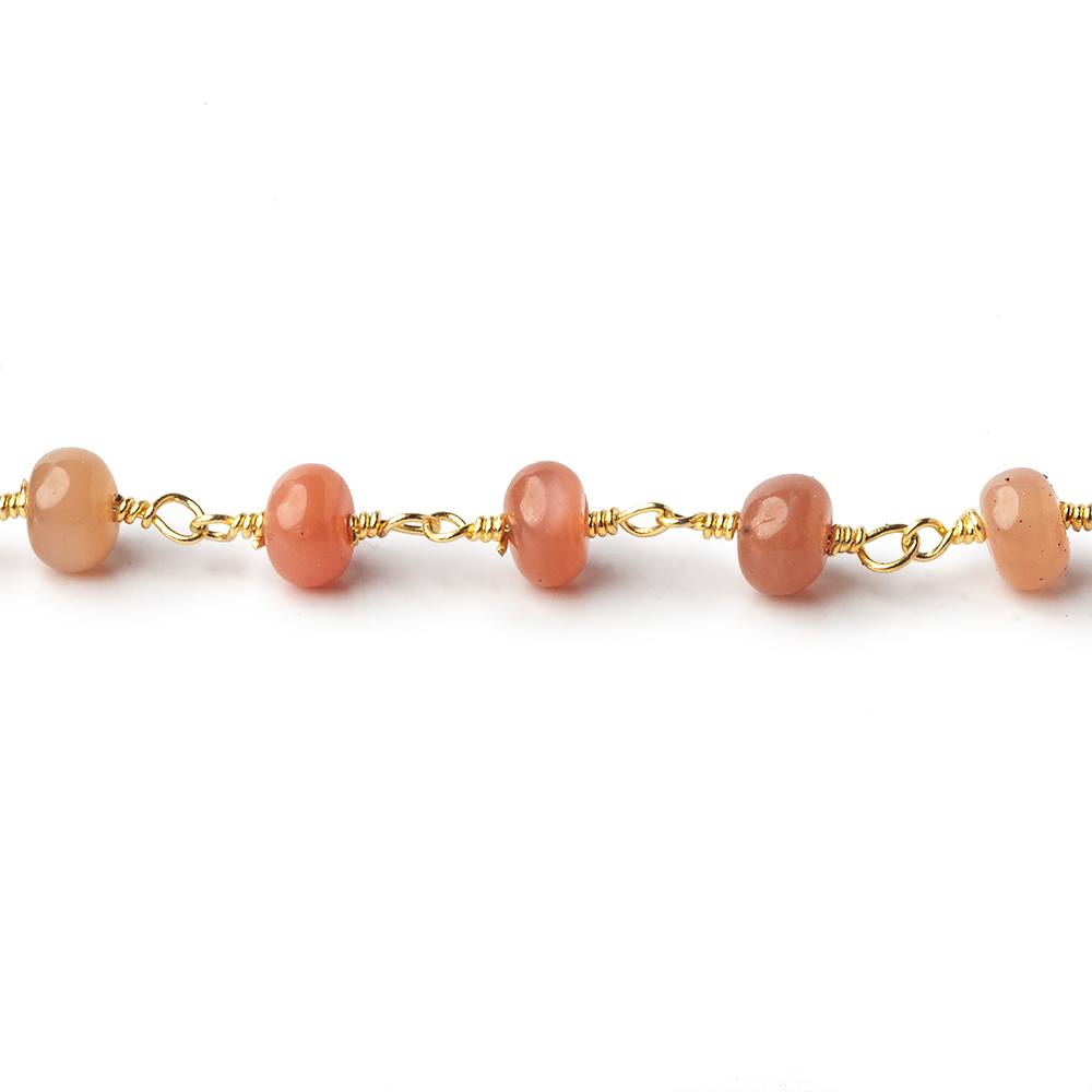 5.5-6mm Angel Skin Peach Moonstone plain rondelles Gold plated Chain by the foot 27 beads per (ONLINE ORDER ONLY)