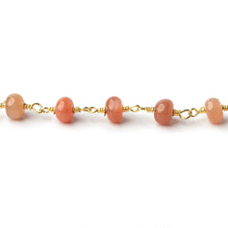 5.5-6mm Angel Skin Peach Moonstone plain rondelles Gold plated Chain by the foot 27 beads per (ONLINE ORDER ONLY)