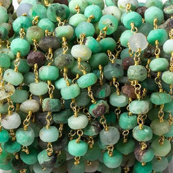 5.5-6mm Matte Chrysoprase faceted rondelle Gold Chain by the foot 31 beads (ONLINE ORDER ONLY)