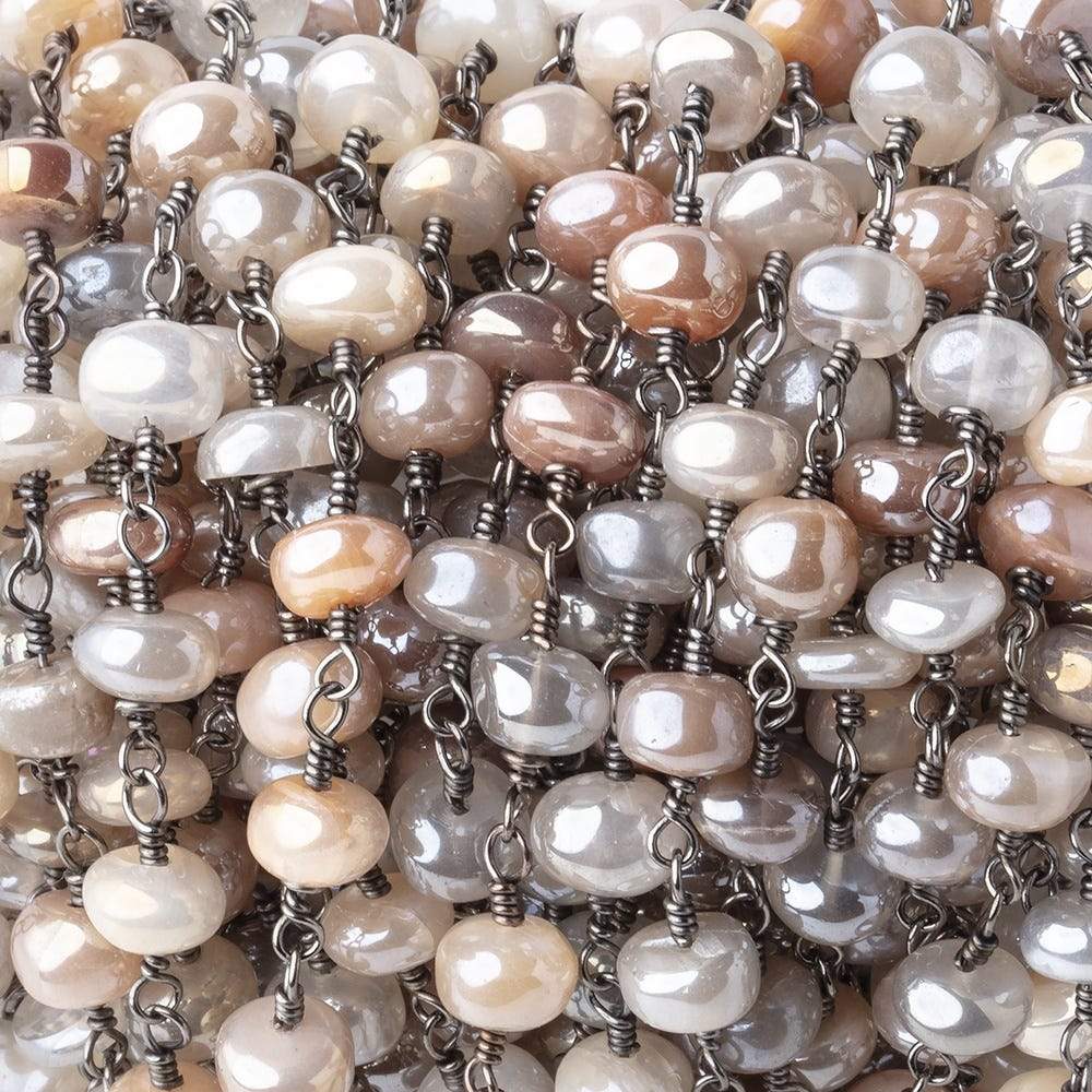 5.5-6mm Mystic Multi Moonstone Plain Rondelles Black Gold Plated Chain by the Foot (ONLINE ORDER ONLY)