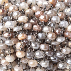 5.5-6mm Mystic Multi Moonstone Plain Rondelles Black Gold Plated Chain by the Foot (ONLINE ORDER ONLY)