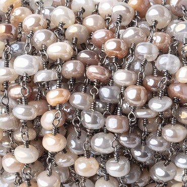 5.5-6mm Mystic Multi Moonstone Plain Rondelles Black Gold Plated Chain by the Foot (ONLINE ORDER ONLY)