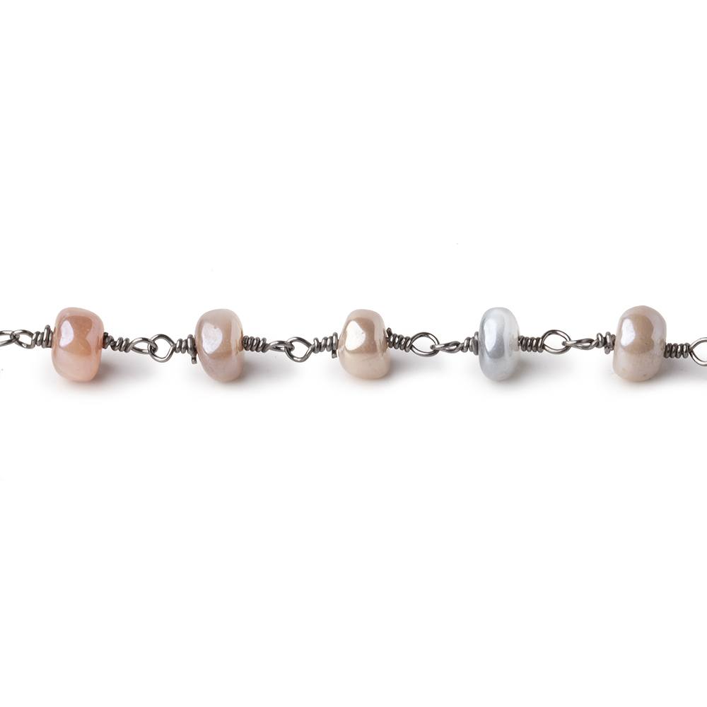 5.5-6mm Mystic Multi Moonstone Plain Rondelles Black Gold Plated Chain by the Foot (ONLINE ORDER ONLY)