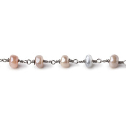 5.5-6mm Mystic Multi Moonstone Plain Rondelles Black Gold Plated Chain by the Foot (ONLINE ORDER ONLY)
