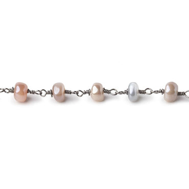 5.5-6mm Mystic Multi Moonstone Plain Rondelles Black Gold Plated Chain by the Foot (ONLINE ORDER ONLY)