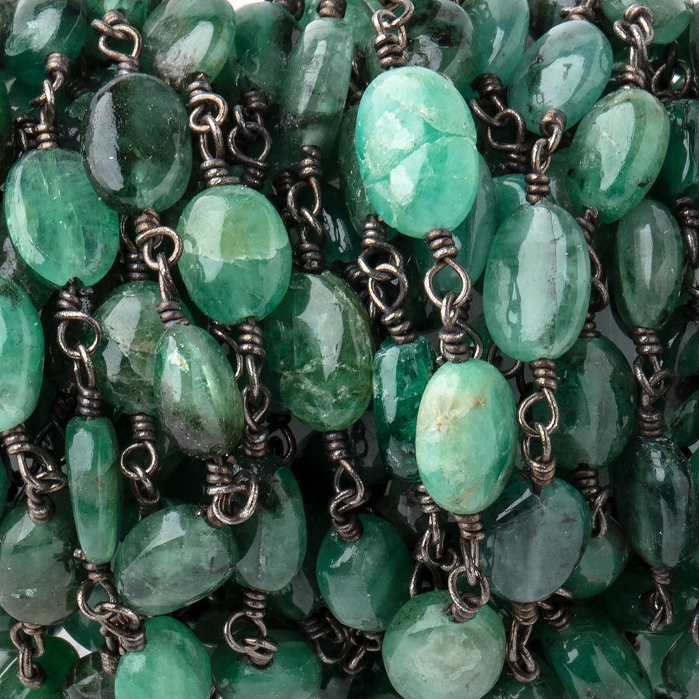 5.5-7.5mm Emerald Plain Oval Beads on Black Gold over .925 Silver Chain (ONLINE ORDER ONLY)