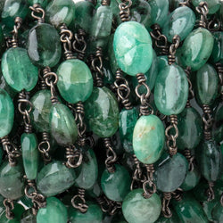 5.5-7.5mm Emerald Plain Oval Beads on Black Gold over .925 Silver Chain (ONLINE ORDER ONLY)