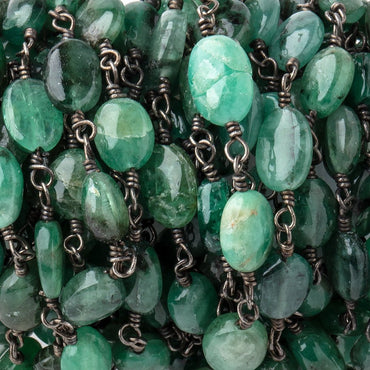 5.5-7.5mm Emerald Plain Oval Beads on Black Gold over .925 Silver Chain (ONLINE ORDER ONLY)