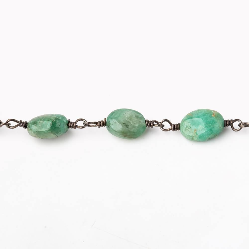 5.5-7.5mm Emerald Plain Oval Beads on Black Gold over .925 Silver Chain (ONLINE ORDER ONLY)