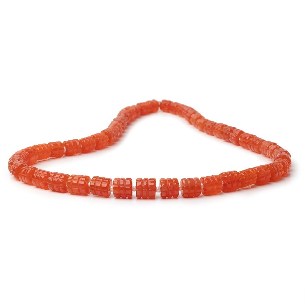 5.5-8mm Dark Carnelian Carved Tube Beads 16 inch 48 Beads (ONLINE ORDER ONLY)