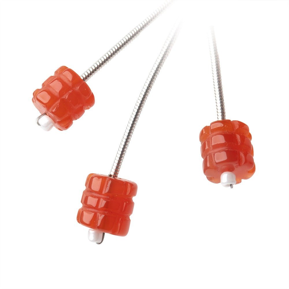 5.5-8mm Dark Carnelian Carved Tube Set of 3 Beads (ONLINE ORDER ONLY)