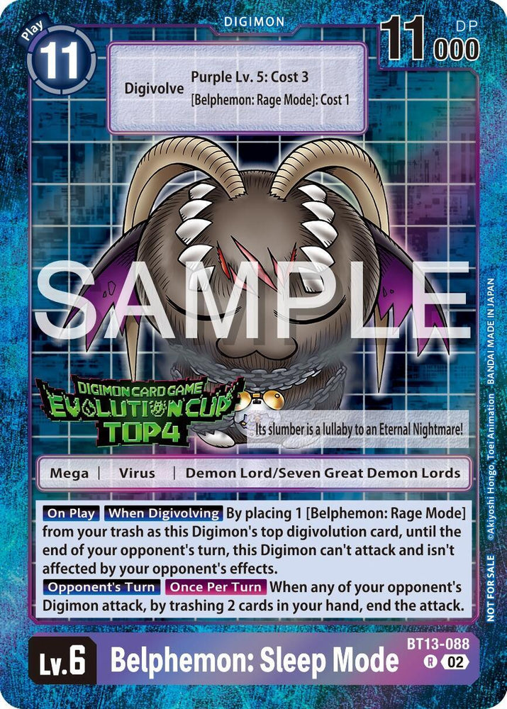 Belphemon: Sleep Mode [BT13-088] (2024 Evolution Cup Top 4) [Versus Royal Knights Booster Promos] (ONLINE ORDER ONLY)