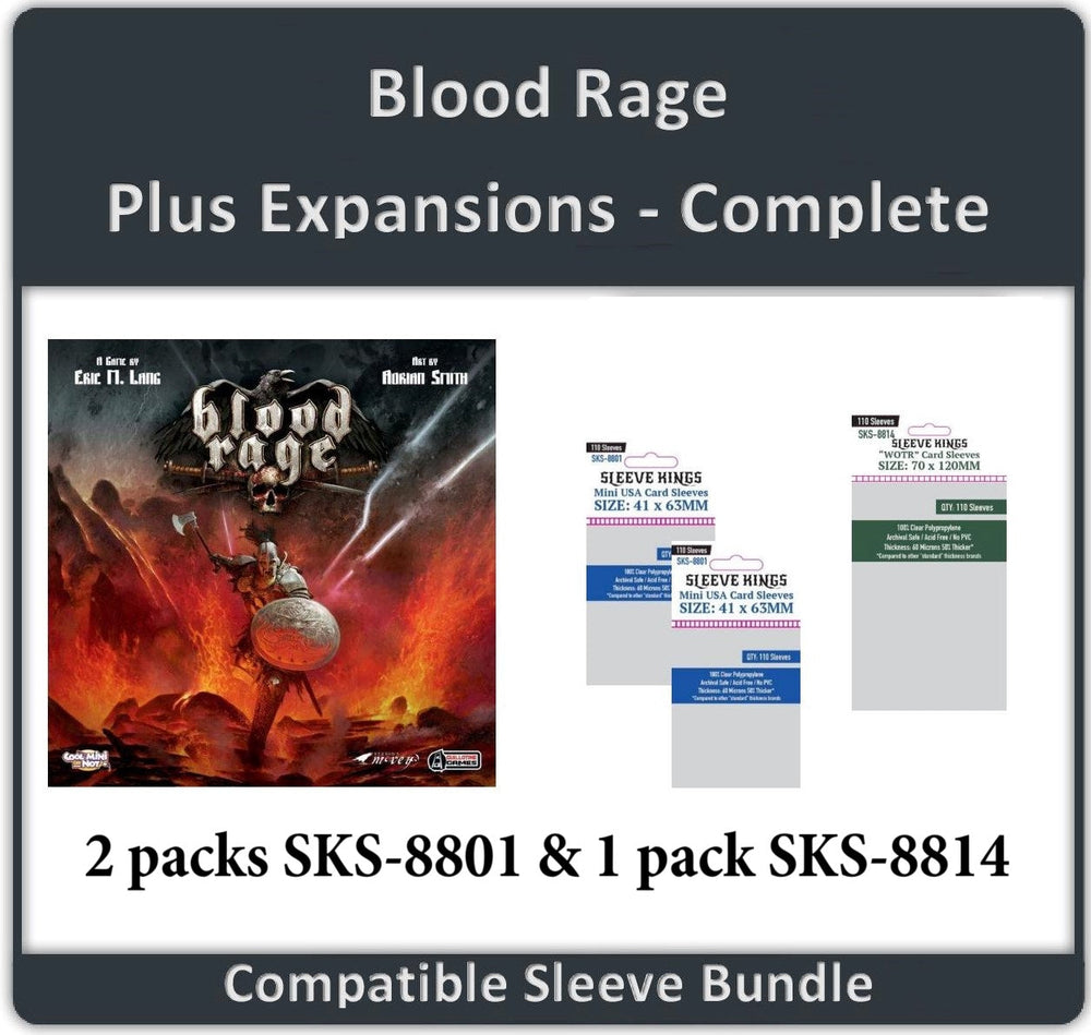 "Blood Rage" + Expansions Compatible Complete Sleeve Bundle (8801 X 2 + 8814 X 1) (ONLINE ORDER ONLY)