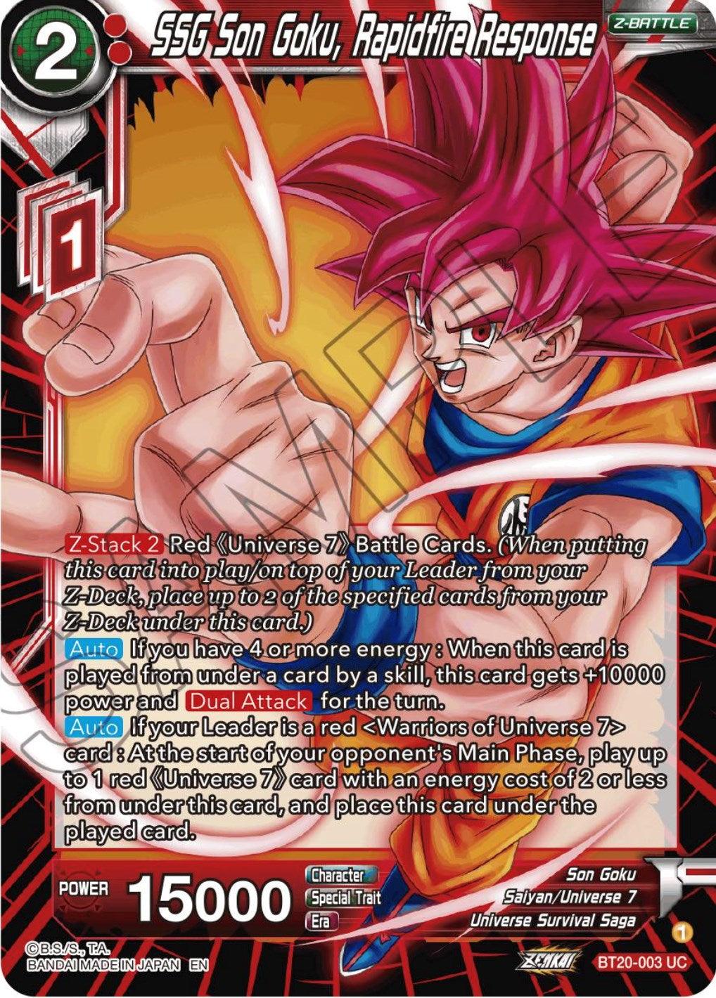 SSG Son Goku, Rapidfire Response (BT20-003) [Power Absorbed] (ONLINE ORDER ONLY)