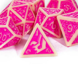 Off-White with Pink Irregular Pattern Fill: 7-Piece Acrylic Dice Set (Online Only)