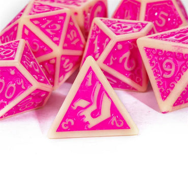 Off-White with Pink Irregular Pattern Fill: 7-Piece Acrylic Dice Set (Online Only)
