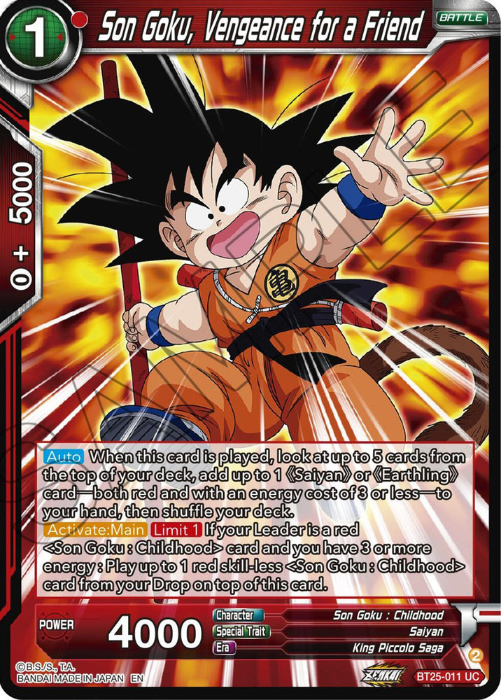 Son Goku, Vengeance for a Friend (BT25-011) [Legend of the Dragon Balls] (ONLINE ORDER ONLY)