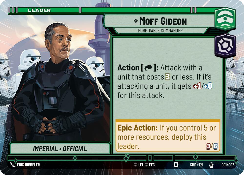 Moff Gideon - Formidable Commander (Hyperspace) (Prerelease Promos) (001/002) [Shadows of the Galaxy Promos] (ONLINE ORDER ONLY)