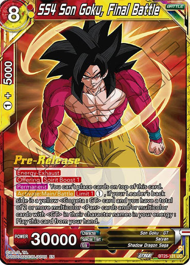 SS4 Son Goku, Final Battle (BT25-131) [Legend of the Dragon Balls Prerelease Promos] (ONLINE ORDER ONLY)