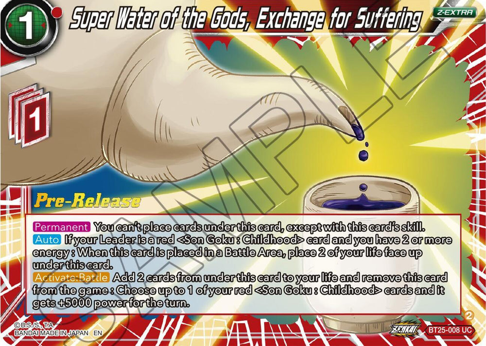 Super Water of the Gods, Exchange for Suffering (BT25-008) [Legend of the Dragon Balls Prerelease Promos] (ONLINE ORDER ONLY)