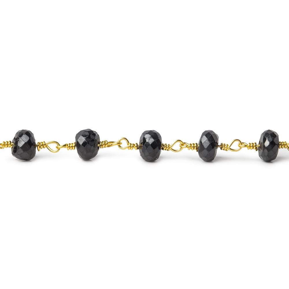 4x3-5.5x3mm Black Spinel faceted rondelle Gold plated Chain by the foot 30 beads (ONLINE ORDER ONLY)
