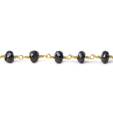 4x3-5.5x3mm Black Spinel faceted rondelle Gold plated Chain by the foot 30 beads (ONLINE ORDER ONLY)