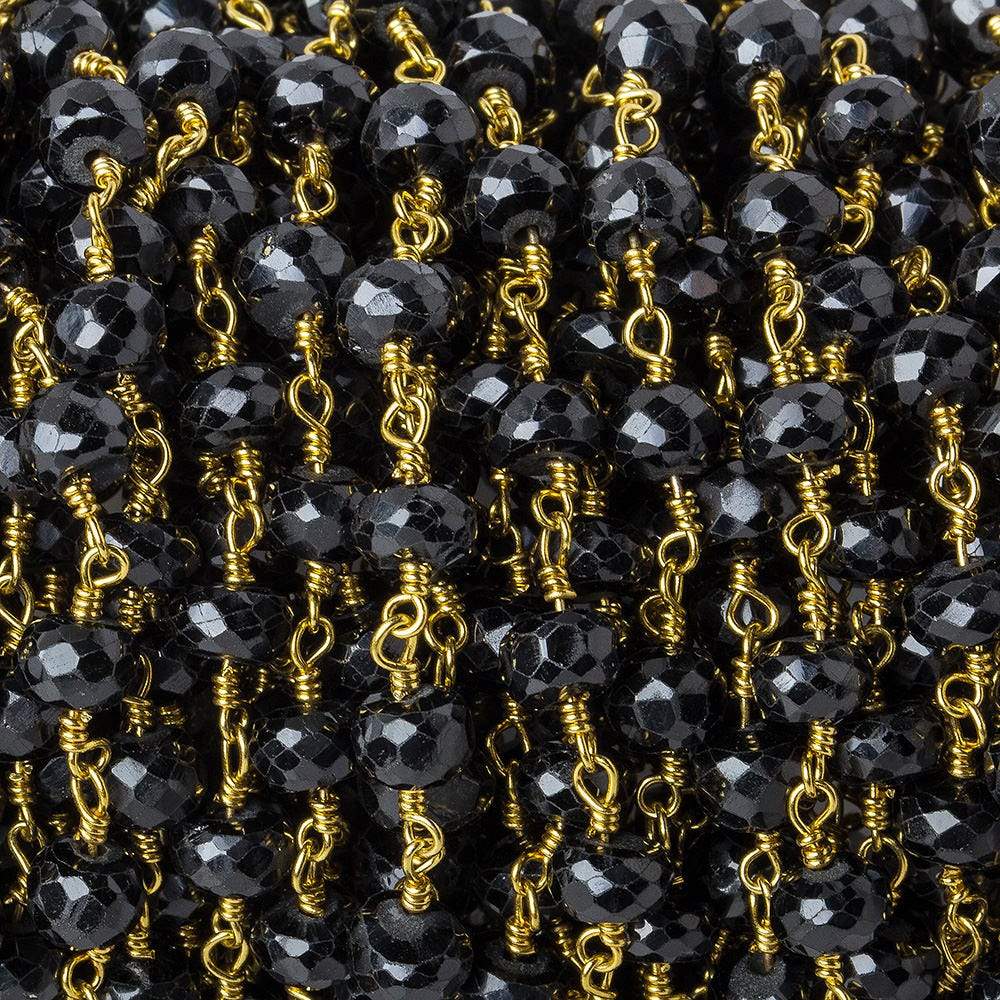 4x3-5.5x3mm Black Spinel faceted rondelle Gold plated Chain by the foot 30 beads (ONLINE ORDER ONLY)