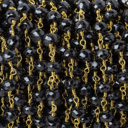 4x3-5.5x3mm Black Spinel faceted rondelle Gold plated Chain by the foot 30 beads (ONLINE ORDER ONLY)